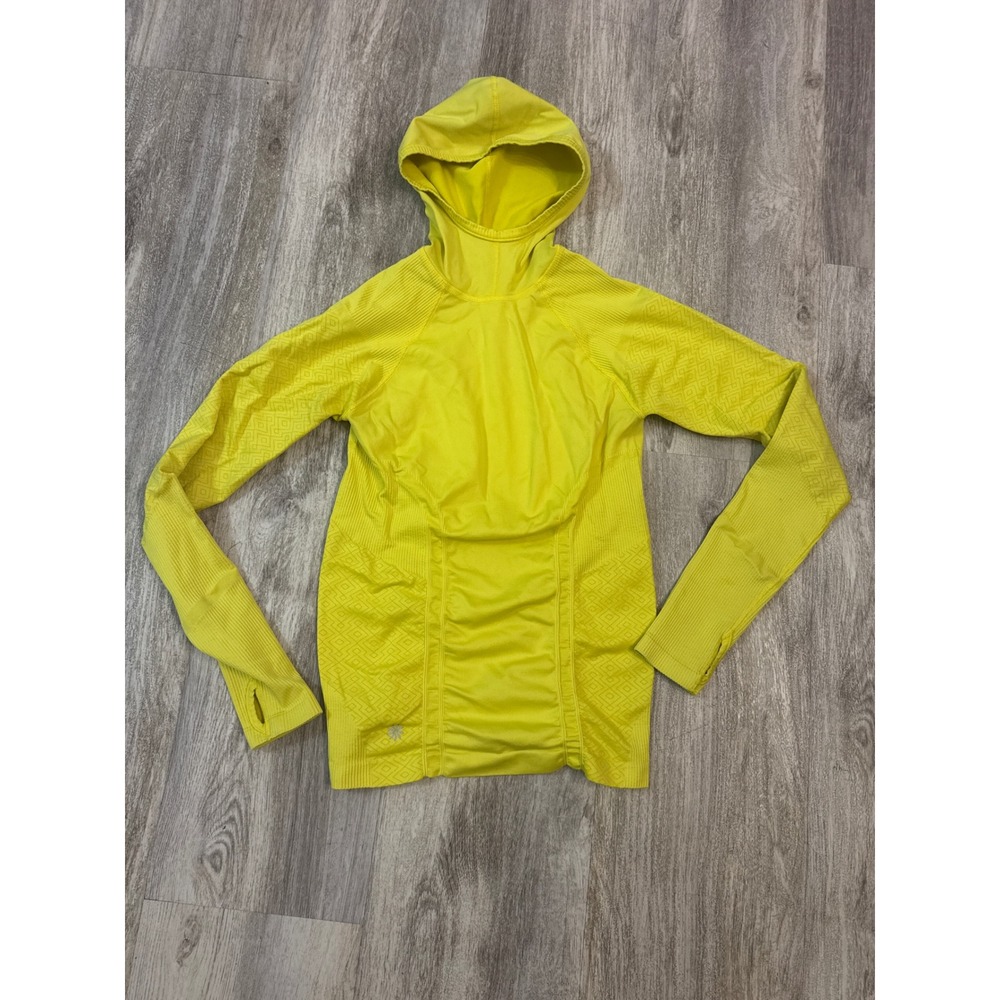 Athleta Tracker Hoodie Yellow Seamless Long Sleeve Thumbholes Women's Size Small